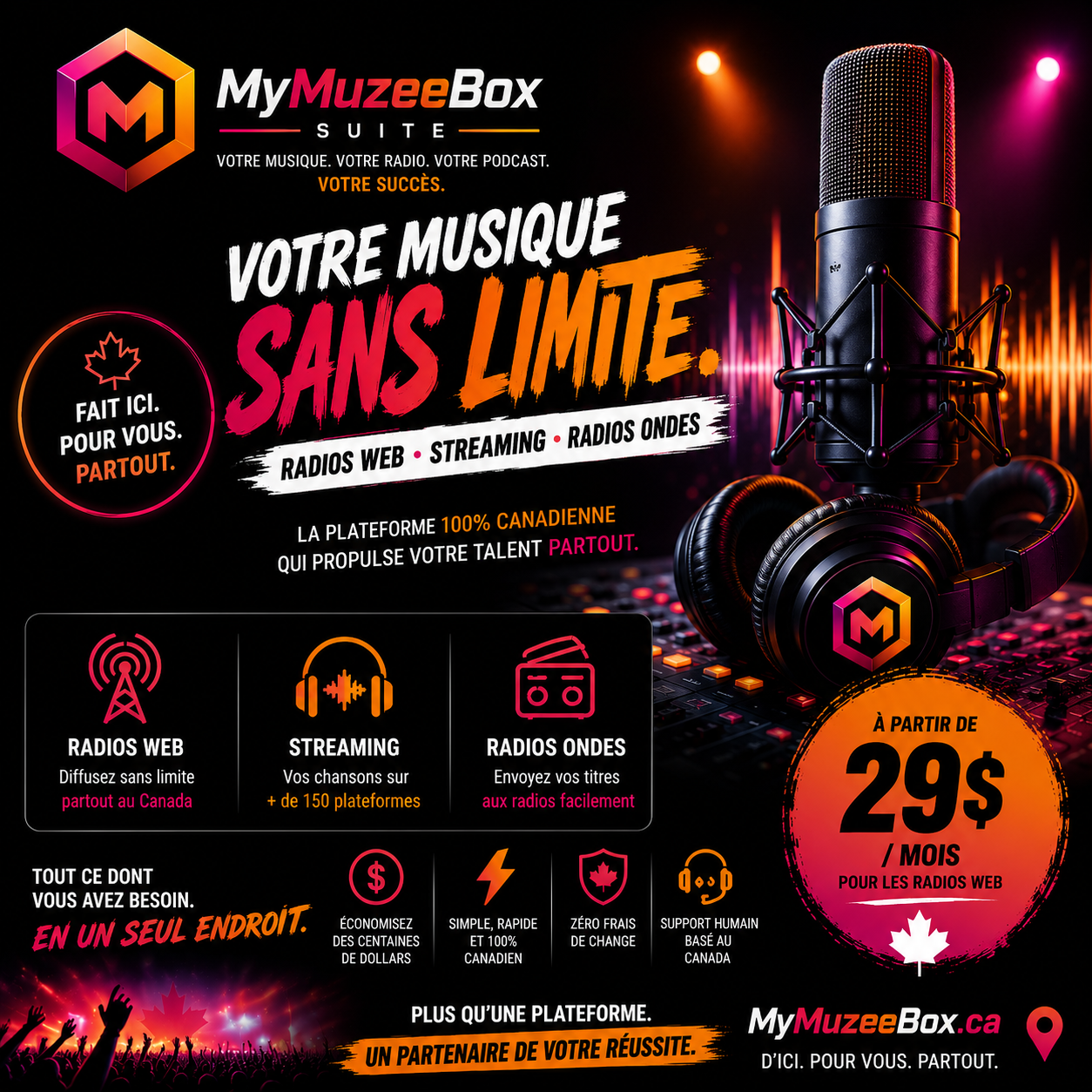 Votre musique sans limite : radios web, streaming et radios ondes — 100 % canadien